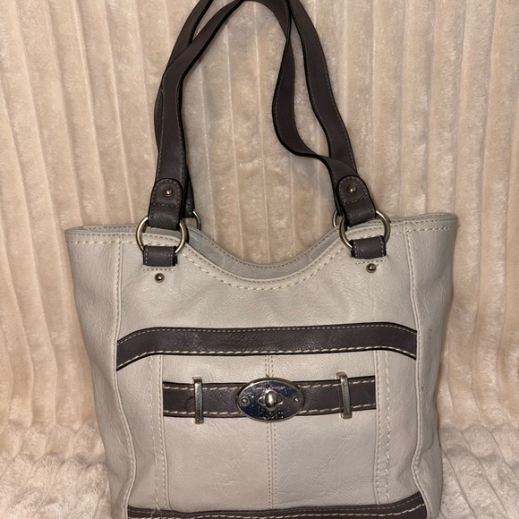 BOC Cream and Grey Vegan Leather Tote Bag - Picture 1 of 12